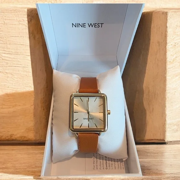 Nine West Gold-Tone Watch with Tan Strap NIB - Picture 1 of 2